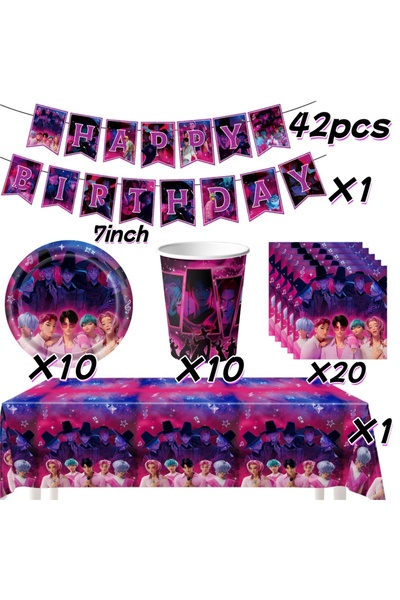 Miniso مجموعة أخرى من 42 قطعة من لوازم حفلات أعياد الميلاد من Saja Boys Kpop Demon Hunter ومجموعة أدوات المائدة وأدوات المائدة والبالونات