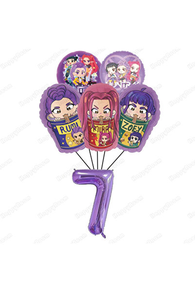 Miniso مجموعة من 6 بالونات عيد ميلاد من Kpop Demon Hunters مقاس 32 بوصة، مجموعة زينة بالونات ألومنيوم برقم فتاة موسيقية