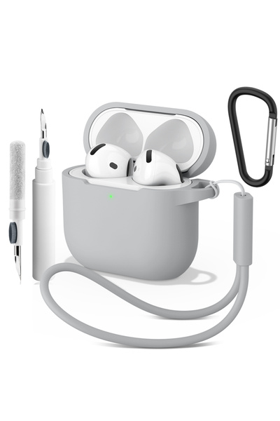 Choice حافظة سيليكون ناعمة رمادية اللون لأجهزة Airpods 4، غطاء سماعة رأس لاسل...