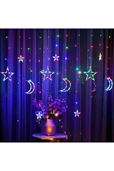 Yuwell YU WELL Eid Ramadan Star & Moon Curtain Lights 3.5M, 8 Modes (Moon & Stars RGB)
