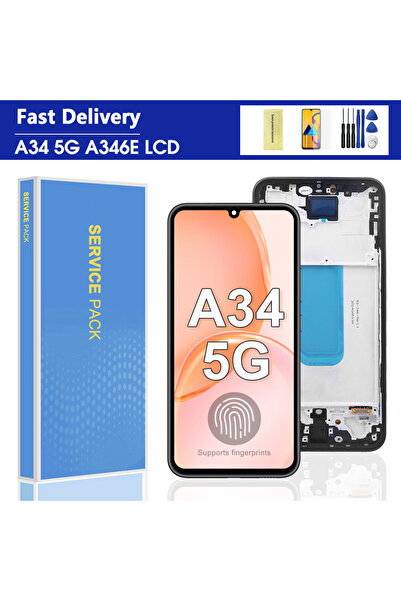 Choice شاشة AMOLED سوداء بإطار مقاس 6.6 بوصة لهاتف A34 5G، شاشة LCD تعمل بالل...