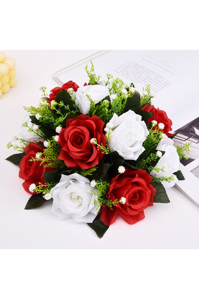 Choice باقة زهور من الحرير الصناعي باللونين الأبيض والأحمر، قطعة مركزية لحفلا...