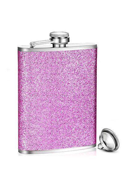 Choice PURPLE 8oz Glitter Bling Hip Flask Stainless Steel Hip Flask with Never-Lose Cap and Funnel Leakproo