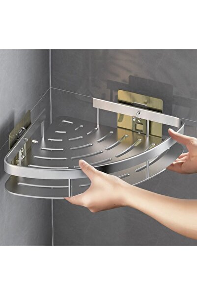 Choice Silver Bathroom Shelves Corner Shower Shelf Aluminum Wall Mount Shampoo Storage Rack Holders No Dril