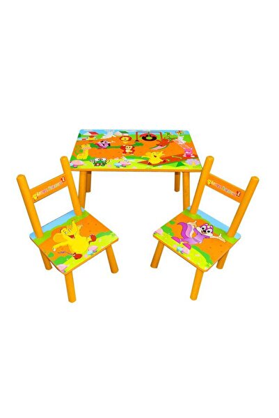 L-Sun Children's Table with Two Chairs MS03-P, Orange with Animal Decorations, MDF