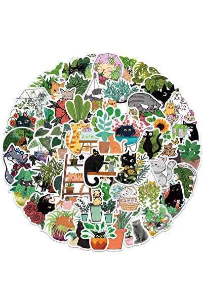 Choice 50 قطعة من ملصقات القطط والنباتات لزجاجات المياه، ملصقات مقاومة للماء ...