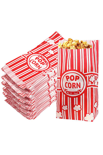 Choice 50 قطعة من أكياس تغليف الفشار باللون الأحمر والأبيض، 50 قطعة من حاويات الوجبات الخفيفة والحلوى، دلو حفلات الزفاف وأعياد الميلاد