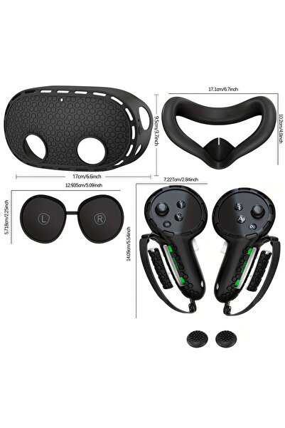 Choice مجموعة حافظة حماية سيليكون سوداء 6 في 1 لجهاز الواقع الافتراضي ميتا أوكولوس كويست 3S، غطاء للوجه، مقبض وحدة التحكم،