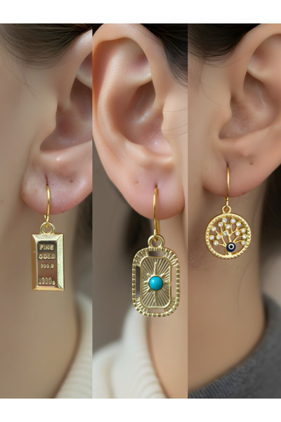 TURBİJ Tablet Kutup Yıldızı Hayat Ağacı Külçe Altın Sembol Figürlü 3’lü Kadın...