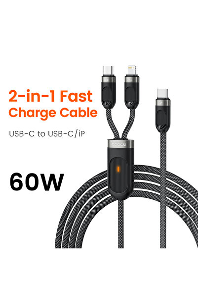 Toocki كابل USB C إلى Type C أسود 2 في 1 للآيفون 16 و15 و14 برو ماكس، بطول 1....