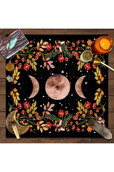 Choice 49 × 49 (1.6 × 1.6 قدم YLB-1055 VIKAMA مفرش طاولة التاروت القمري الزهري وسجادة بطاقة المذبح والسحر والتنجيم