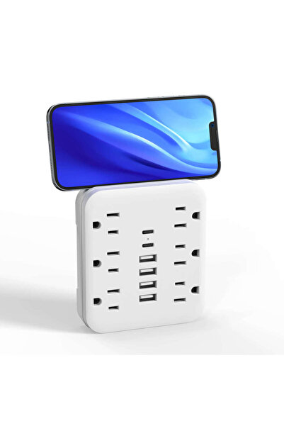 Choice محول طاقة أبيض 12 في 1 مع حماية من الحمل الزائد، 6 مقابس طاقة، 4 مقابس USB و2