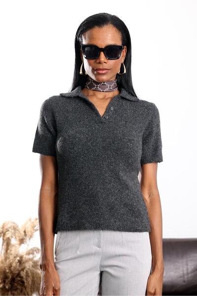 5in1Canpolat Anthracite Polo Neck Short Sleeve Knitwear 0111