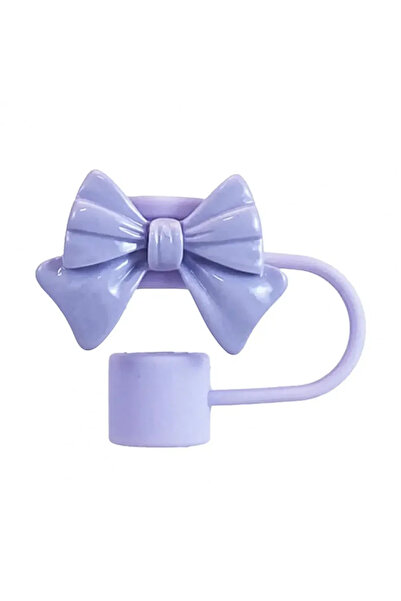 Choice أغطية قش جديدة لطيفة باللون الأرجواني من السيليكون على شكل فيونكة، أغط...