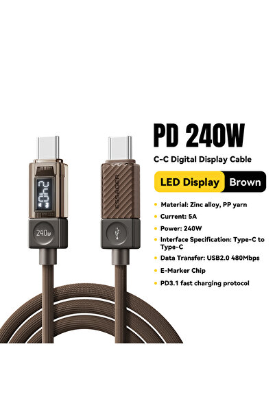 essager كابل USB C بني 2 متر 240 واط من C إلى C لأجهزة iPhone 17 16 15 Plus P...