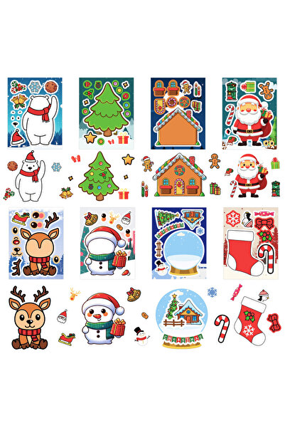 Choice ملصقات ألغاز عيد الميلاد متعددة الألوان، 8 قطع، اصنع وجه سانتا كلوز بن...