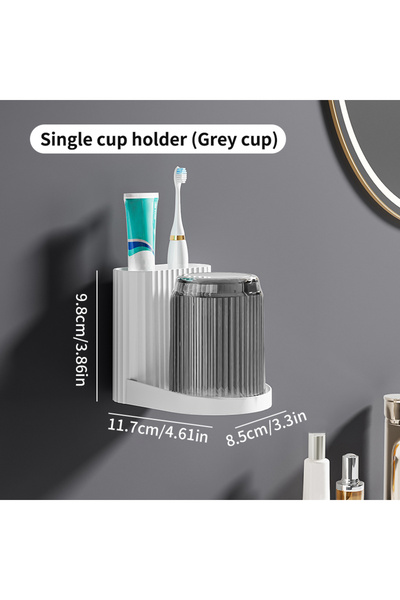 Choice حامل فرشاة أسنان مثبت على الحائط باللون الرمادي، مجموعة واحدة مع كوب ل...