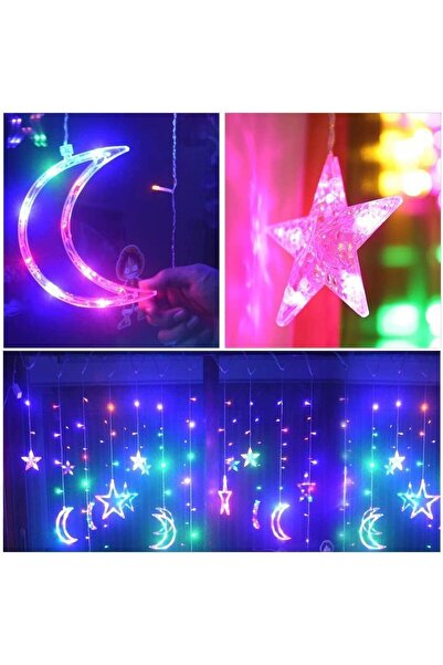 Yuwell YU WELL Eid Ramadan Star & Moon Curtain Lights 3.5M, 8 Modes (Moon & Stars RGB)