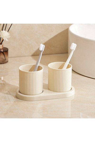 Choice كوب غسول الفم بلون واحد أبيض مكون من قطعتين مع صينية، كوب فرشاة أسنان ...