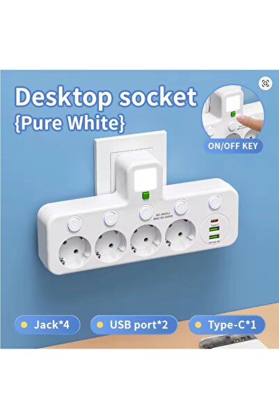 Choice EU Plug White EU Plug Power Strip 4 AC Outlets 2 USB 1 Type-C Ports Two specifications Independent s