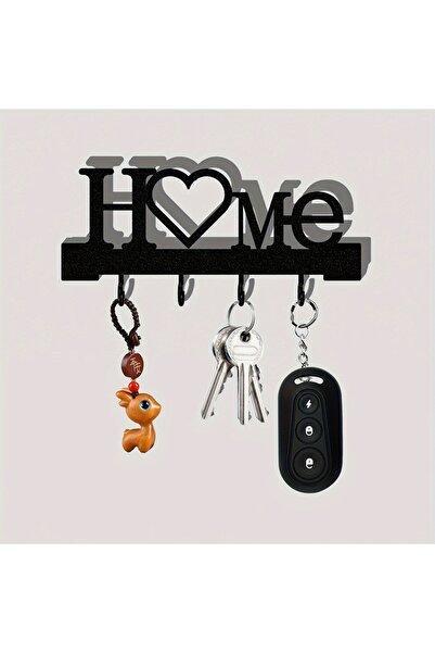 Choice حامل مفاتيح أسود على شكل "حب المنزل" مزود بخطافات - مثبت على الحائط بد...