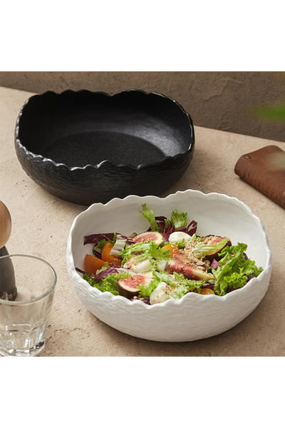 Choice 7.5inch black 1Pc Irregular Ceramic Deep Plate Salad Plate Frosted Cold Dish Plate Fruit Salad Bowl