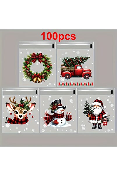 Choice 50 أو 100 كيس تغليف هدايا عيد الميلاد مزين برسومات ندفة الثلج، وسانتا ...