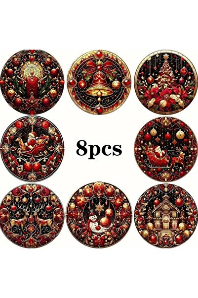 Choice BD121 8 قطع/مجموعات من قواعد الأكواب الخشبية الدائرية مطبوع بنمط عيد ا...