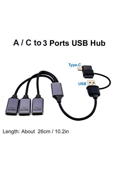 Choice كابل تمديد USB 3 في 1 من A C إلى 3-USB، مع محول USB إلى Type C يمتد إل...