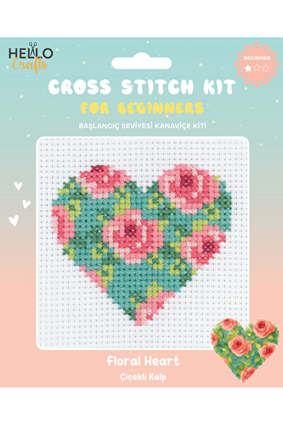 Hello Başlangıç Seviyesi Kanaviçe Kiti (iplik, iğne, kumaş) 15*15 cm HC559