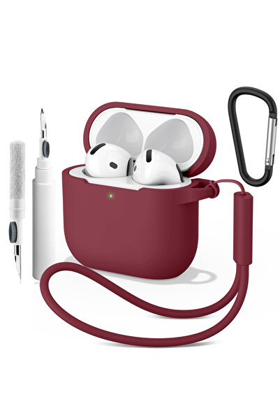 Choice حافظة سيليكون ناعمة باللون العنابي لأجهزة Airpods 4، غطاء سماعة رأس لا...