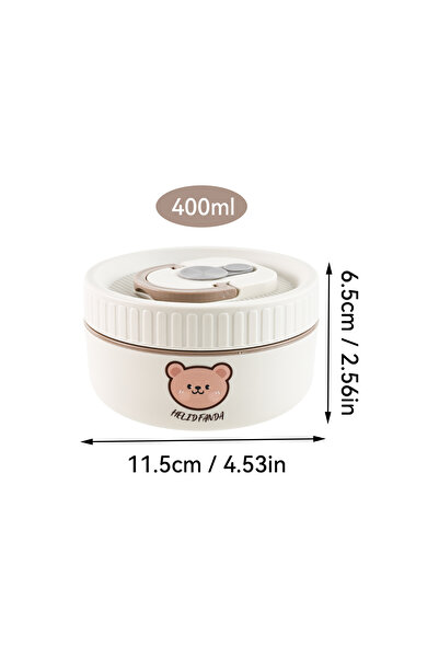 WORTHBUY Beige 400ml Portable Cute Bear 304 Stainless Steel Insulated Bento Lunch Box Microwave Seal