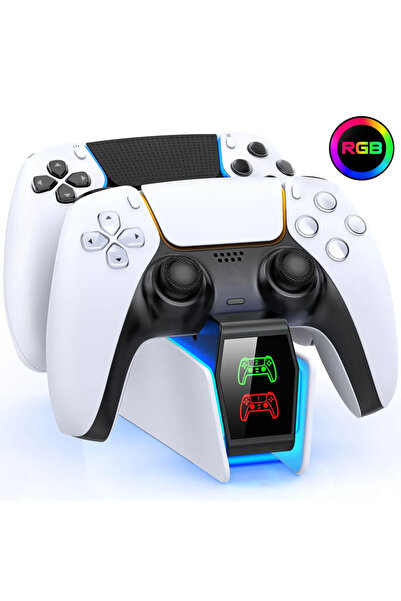 Vikefon حامل شحن سريع أبيض لملحقات وحدة التحكم في الألعاب لوحدة تحكم PS5 مع ق...