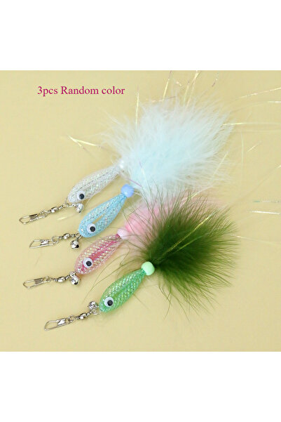 Choice 3 قطع من عصا إثارة القطط بألوان عشوائية مع رأس بديل على شكل سمكة لامعة...