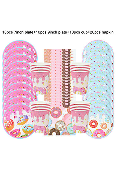 choice2 50pcs set 1Set Donut Party Decoration Disposable Tableware Plate Cup ...