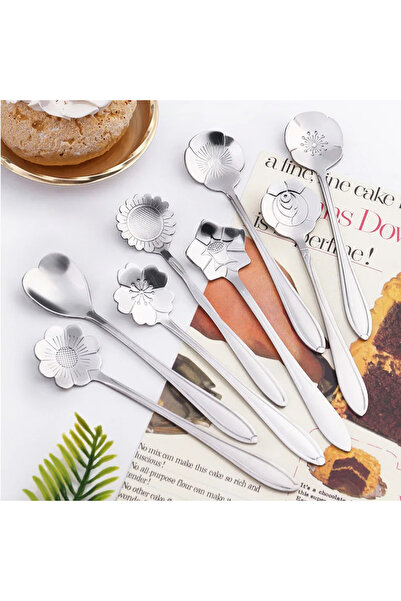 Choice 8 قطع فضية 8 قطع مجموعة ملاعق شاي صغيرة على شكل زهرة 304 من الفولاذ ال...