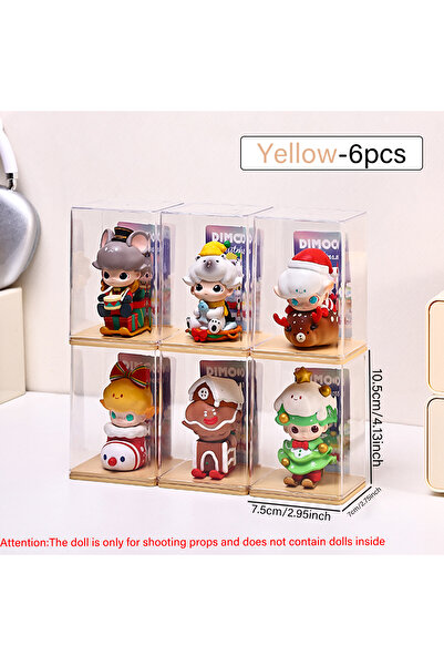 Choice 6pcs-yellow 6pcs acrylic dust-proof colored base doll blind box display box card groove stackable co
