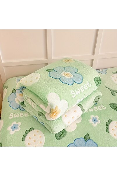 Choice بطانية من الفلانيل الناعم بطبعة زهور خضراء فاتحة مقاس 100×150 سم، قطعة...