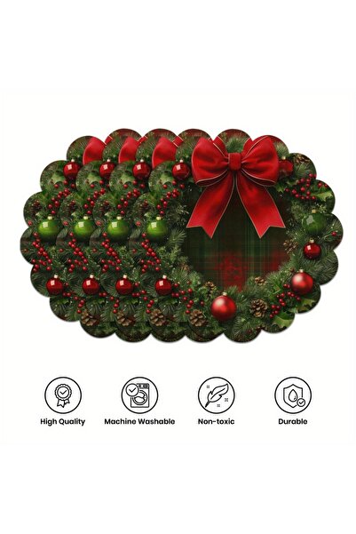 Choice 4 قطع من مفارش المائدة بتصميم موجات دائرية لعيد الميلاد، 4 قطع، غير قا...