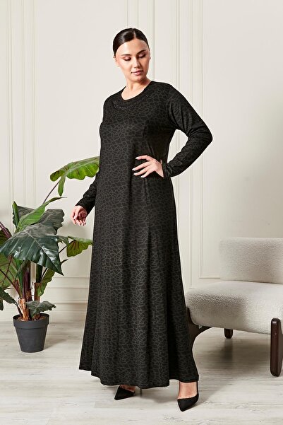 Ferace Women's Plus Size Collar Stone Embellished Combed Cotton Dress