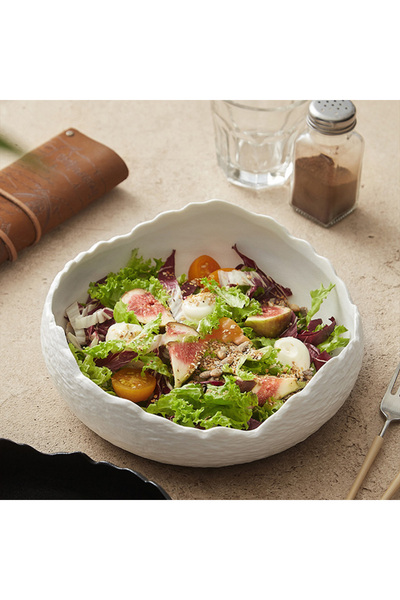 Choice 7.5inch black 1Pc Irregular Ceramic Deep Plate Salad Plate Frosted Cold Dish Plate Fruit Salad Bowl