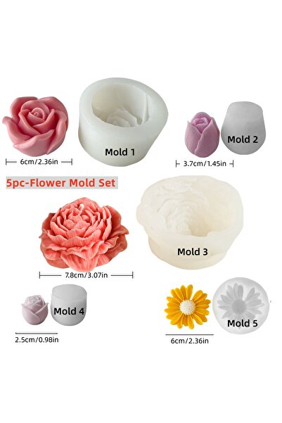 Choice مجموعة قوالب من 5 قطع، مجموعة قوالب سيليكون لشمعة زهرة الفاوانيا والور...