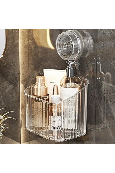 Choice رف دش أبيض شفاف على شكل حرف S مزود بكوب شفط وسلة تخزين بدون ثقب وحامل ...