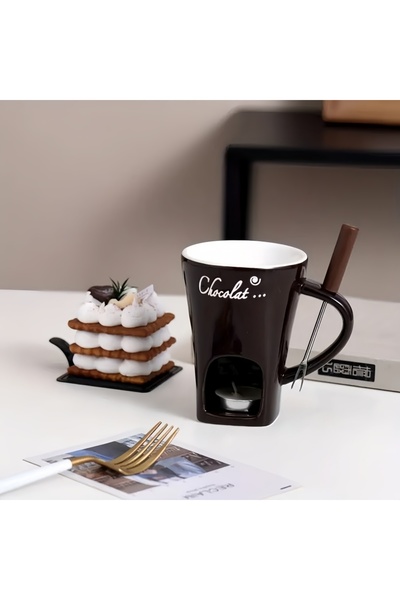 choice2 Black no candles Ceramic Cholate Fondue Pot Warmer Reusable Heat Safe...