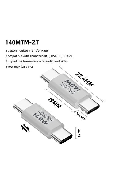 Choice b86 PD140W محول شحن سريع من USB 4.0 من النوع C إلى USB C موصل مزامنة ب...