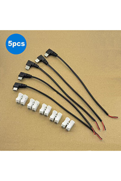 Choice 5 قطع من كابل طاقة مفتوح الطرف بزاوية 90 درجة من نوع USB C ثنائي السنو...