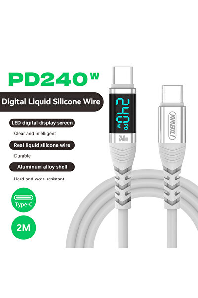 Choice كابل NNBILI PD 240 واط USB C إلى Type C فضي بطول 1.2 متر مع شاشة LED و...