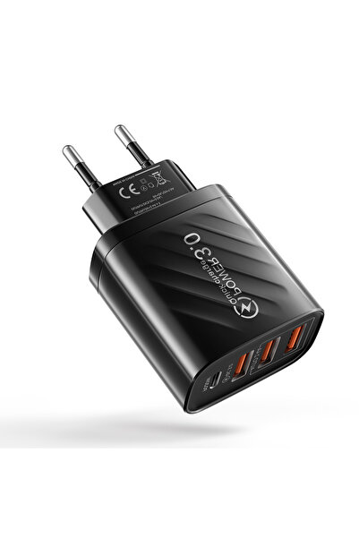 Choice شاحن USB أسود من الاتحاد الأوروبي بقوة 48 وات، QC3.0 من النوع C، PD، ش...