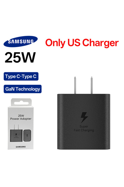 Samsung شاحن أصلي فائق السرعة أسود 25 وات قابس أمريكي 25 وات 15 وات محول طاقة...