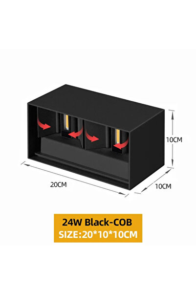 Choice مصباح حائط LED من الألومنيوم 24 وات أسود COBS بإضاءة دافئة 3000 كلفن مقاوم للماء IP65 مصباح حائط داخلي خارجي 1